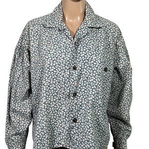 Vtg Esprit Sport Cropped Button Down Shirt Rustica Floral Women's Medium Boxy
